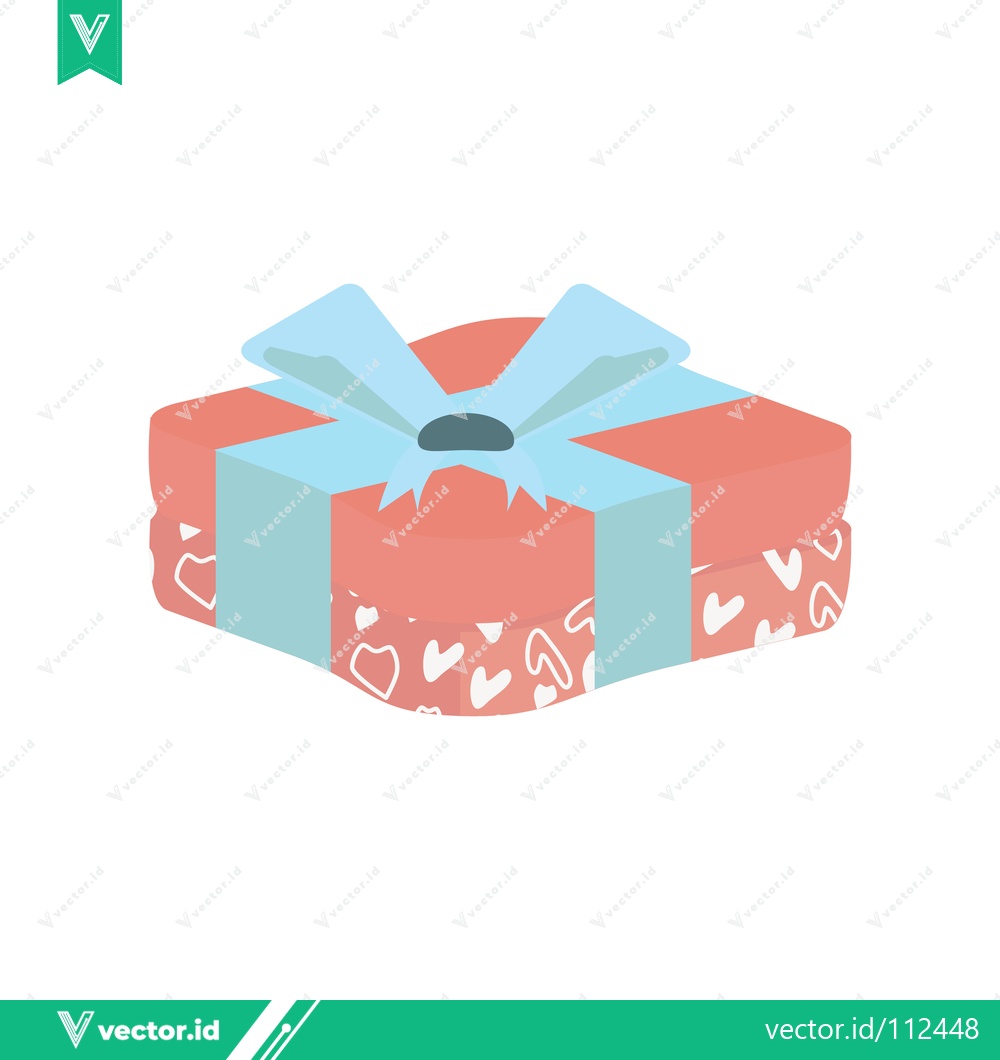 Premium Vector dari A beautifully wrapped gift box with a light blue ribbon and bow adorned with small white hearts on a coral pink background