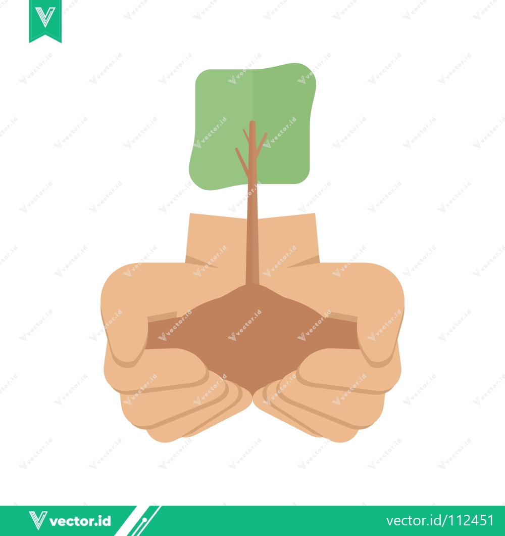 Premium Vector dari Hands Holding a Young Tree Sapling for Planting