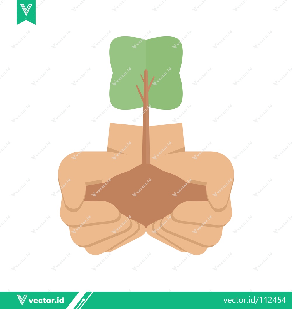 Premium Vector dari Hands holding a small tree seedling symbolizing growth and care