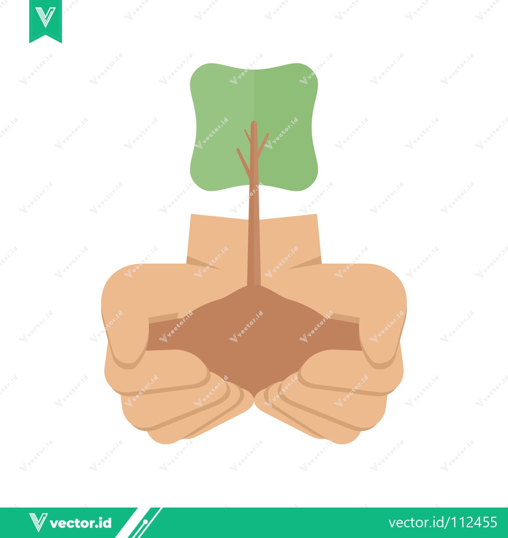 Premium Vector dari Hands Carefully Holding a Young Tree Sapling with Roots and Green Leaves