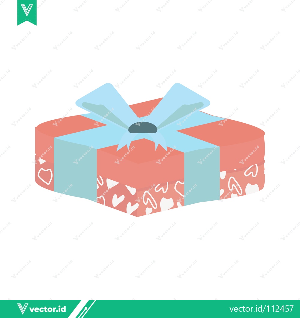 Premium Vector dari A beautifully wrapped gift box with a blue ribbon and bow adorned with a subtle heart pattern