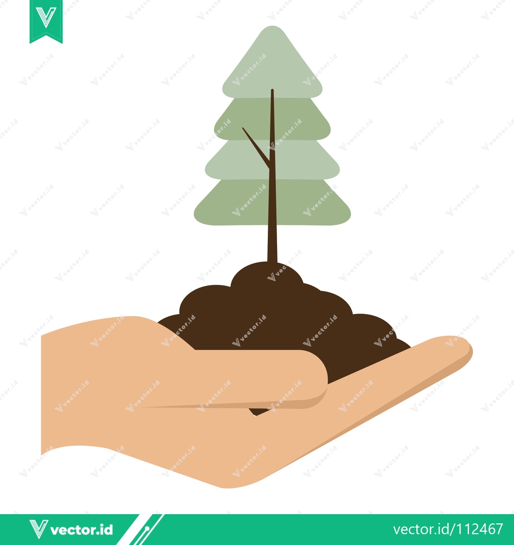 Premium Vector dari Hand holding a small tree seedling in soil symbolizing growth and nature conservation