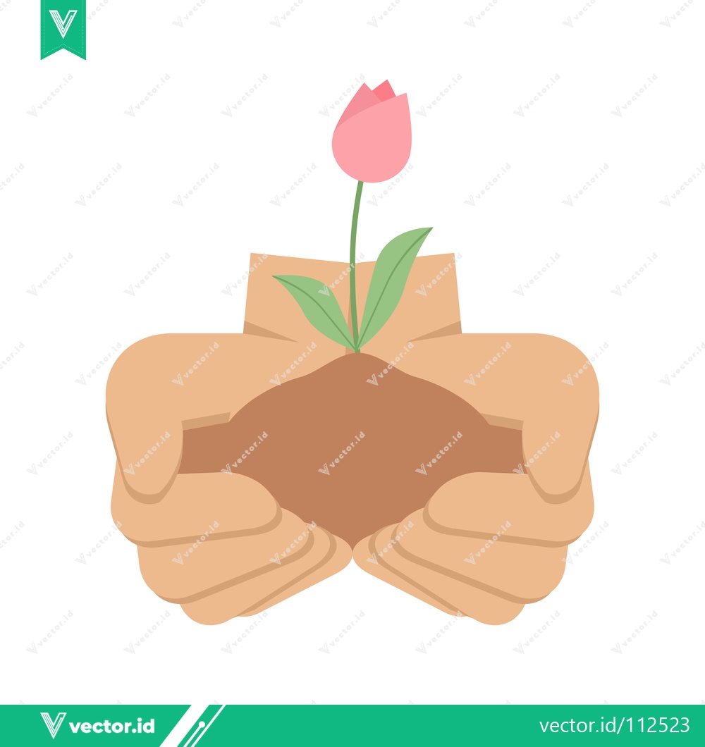 Premium Vector dari Hands Gently Holding Soil with a Growing Tulip Plant