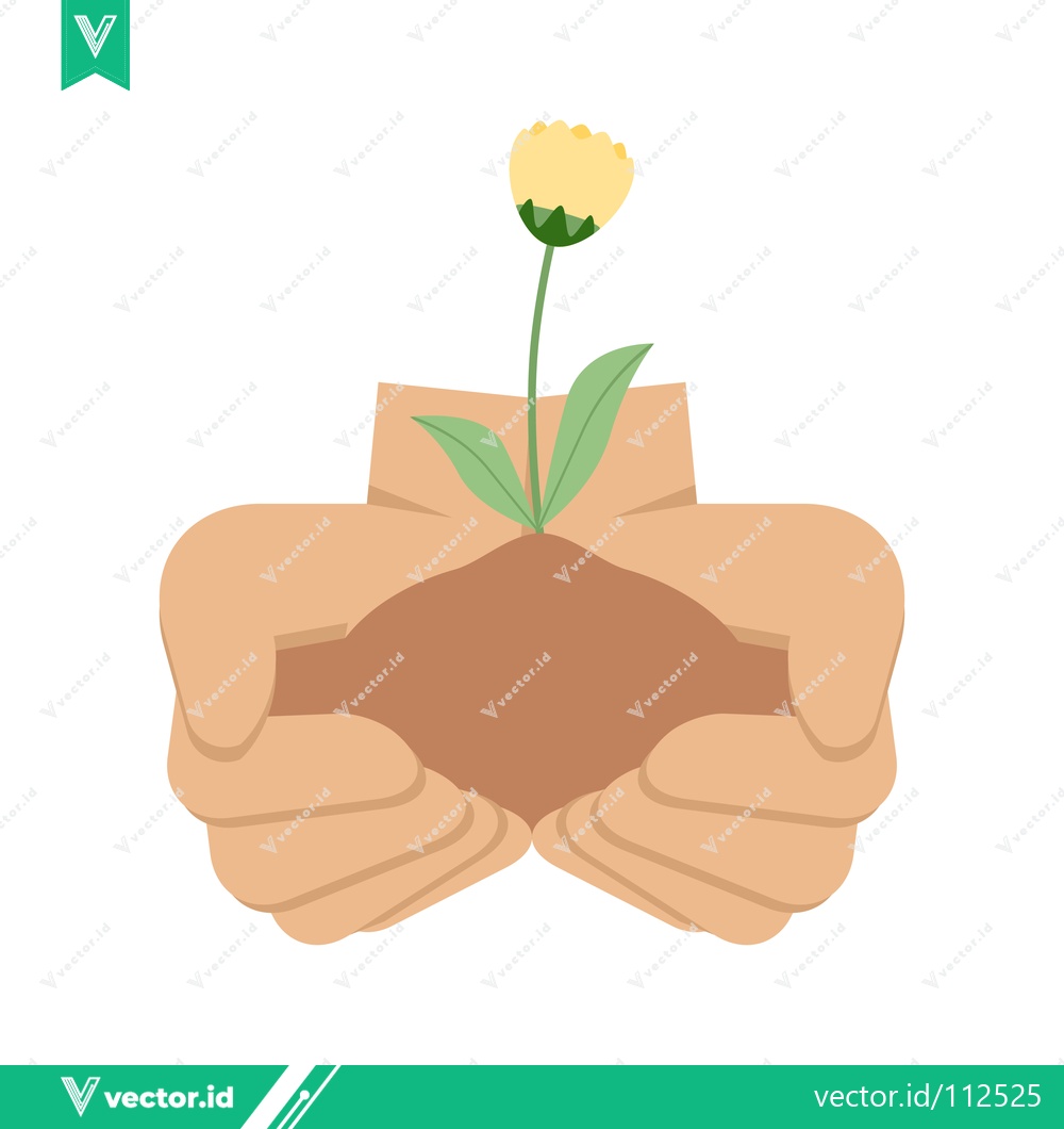 Premium Vector dari Hands Gently Holding a Sprout with a Yellow Flower