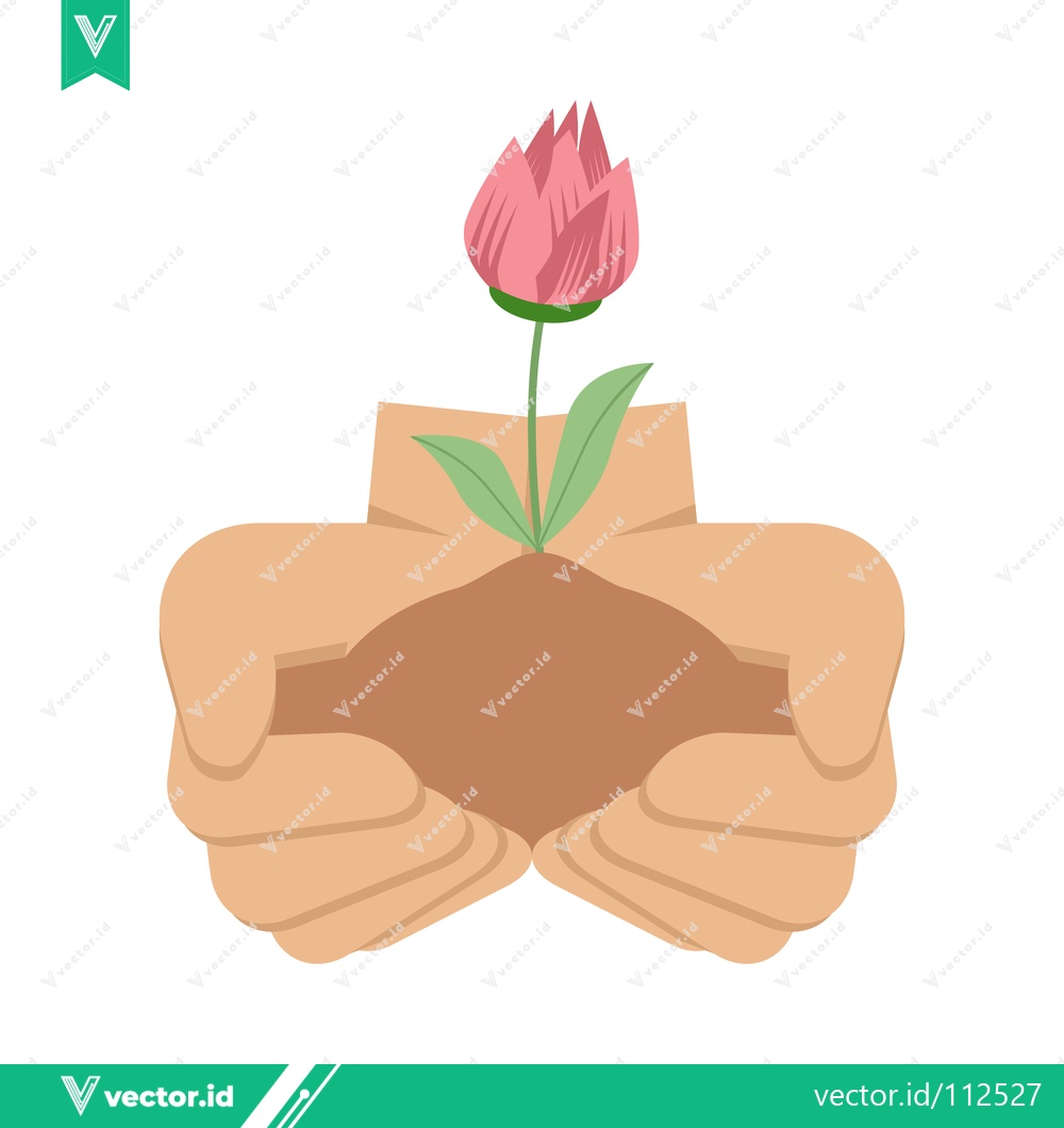 Premium Vector dari Hands Gently Holding a Sprouting Flower in Soil