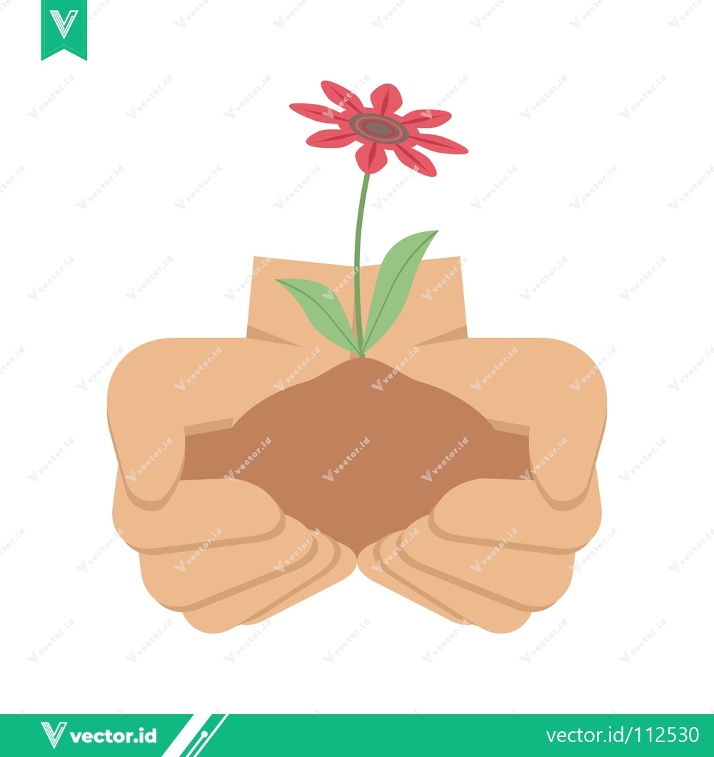 Premium Vector dari Hands Gently Holding Soil with a Blooming Flower