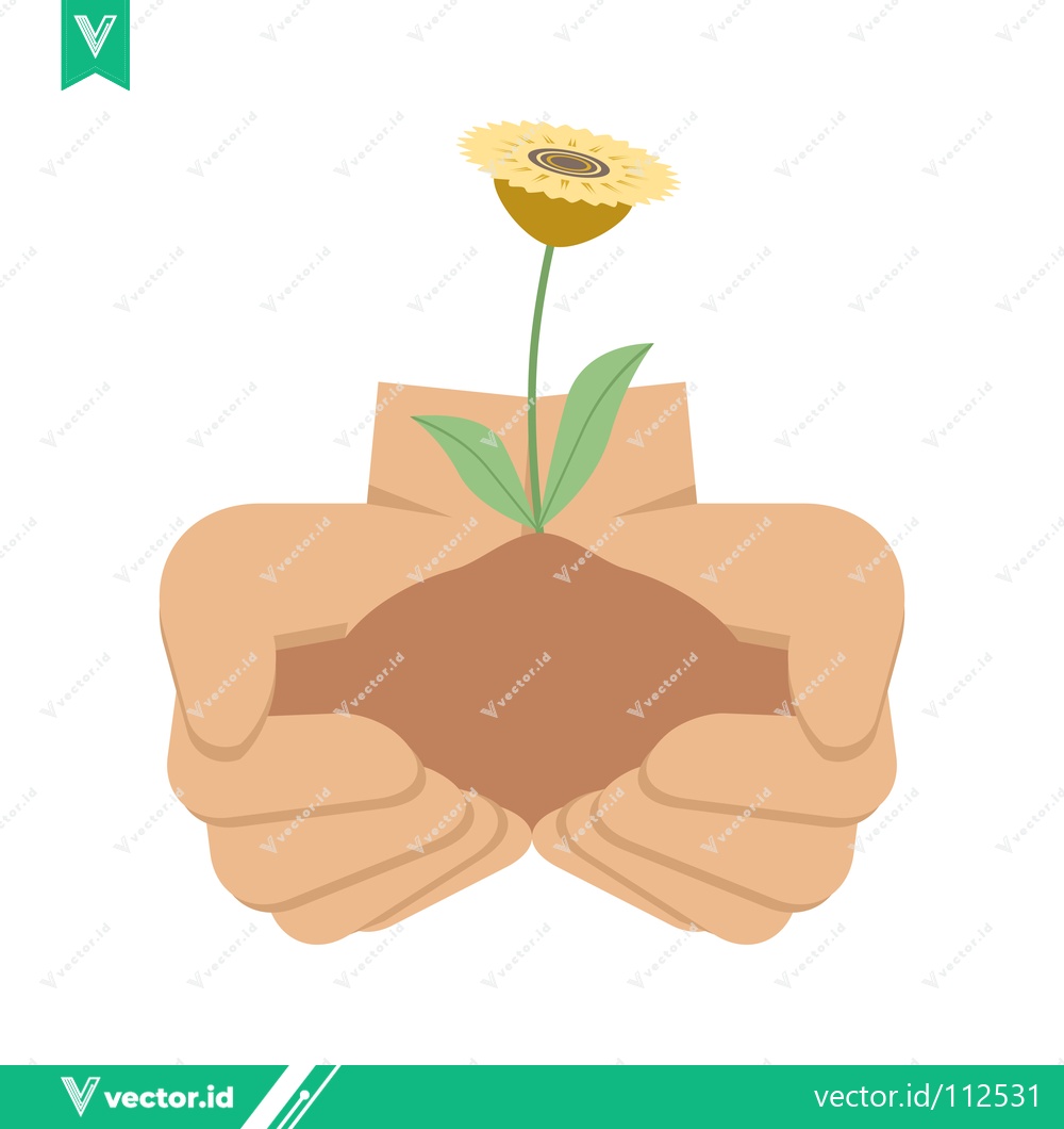 Premium Vector of Hands Gently Holding a Sprout with a Flower
