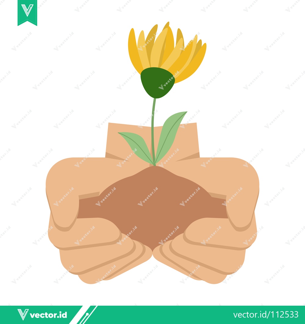 Premium Vector dari Hands Gently Holding a Sprouting Yellow Flower Seedling