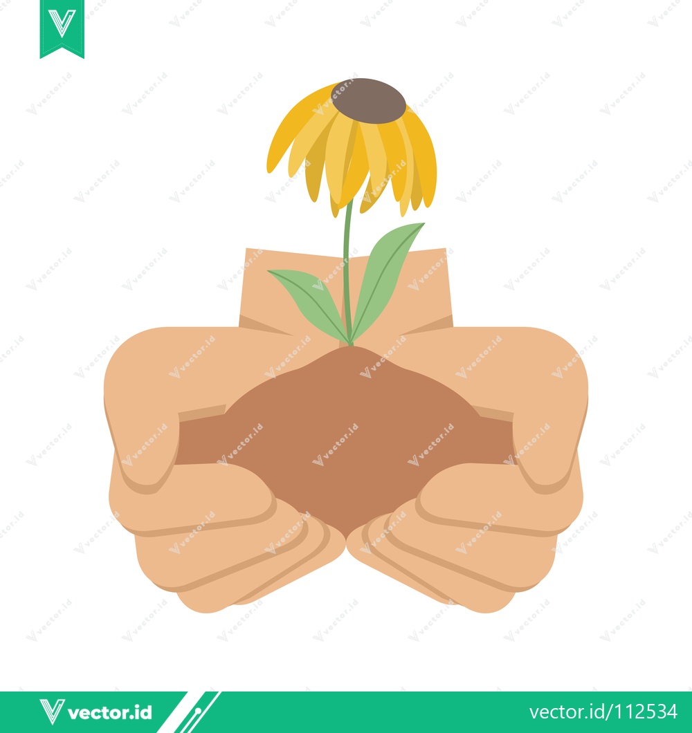 Premium Vector dari Hands holding soil with a young plant growing