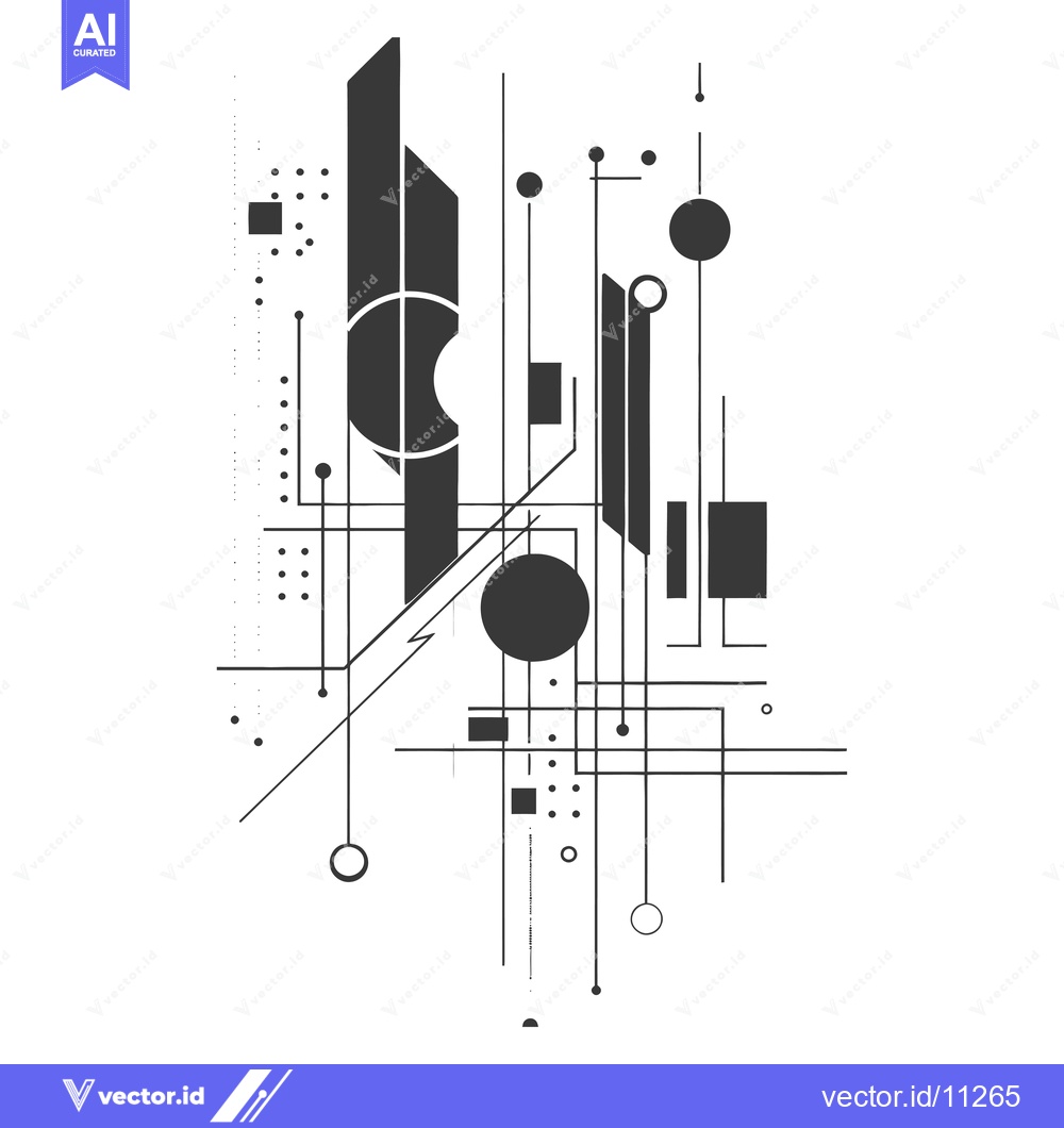 Premium Vector dari Abstract Geometric Composition with Lines, Circles, and Squares