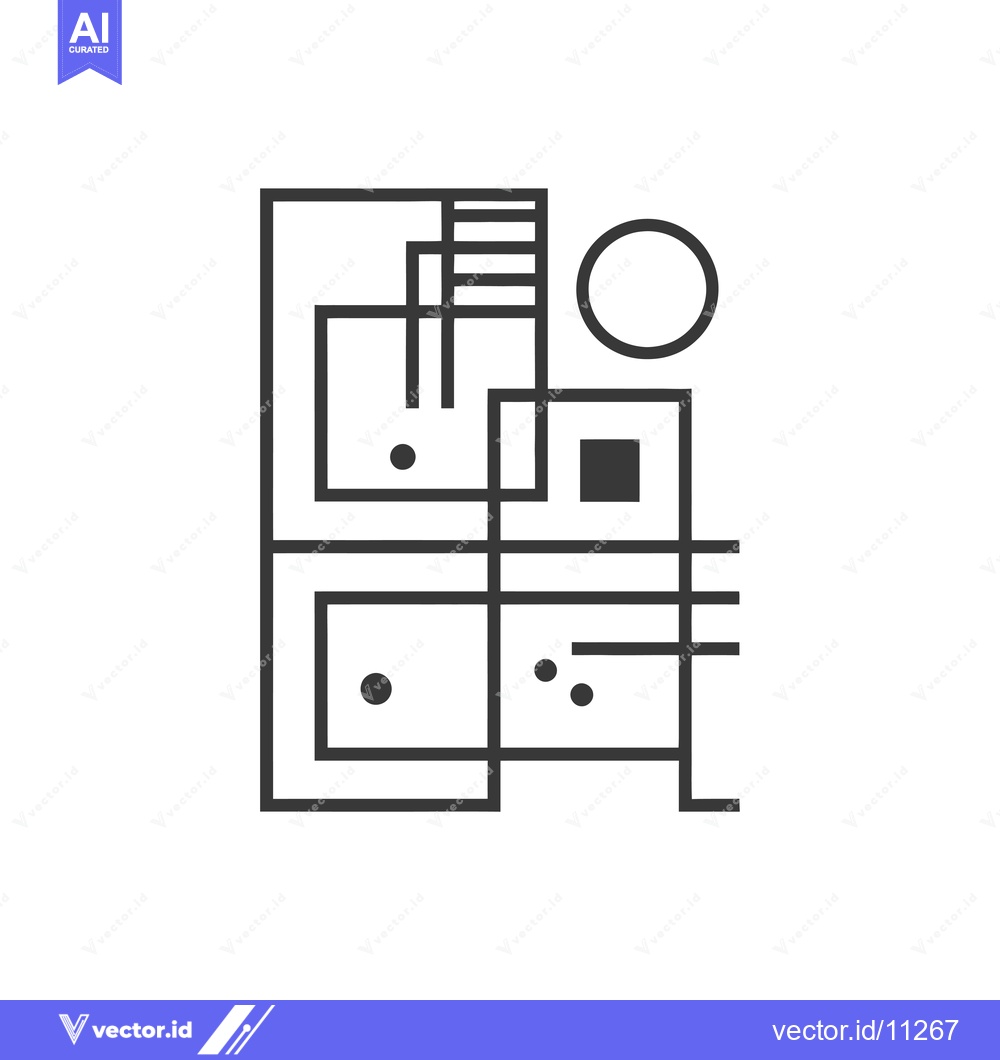 Premium Vector dari Abstract geometric composition with squares, circles, and lines