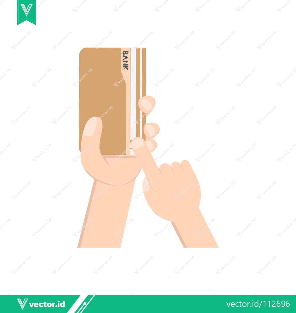 Premium Vector dari Close-up of Hands Holding and Swiping a Credit Card