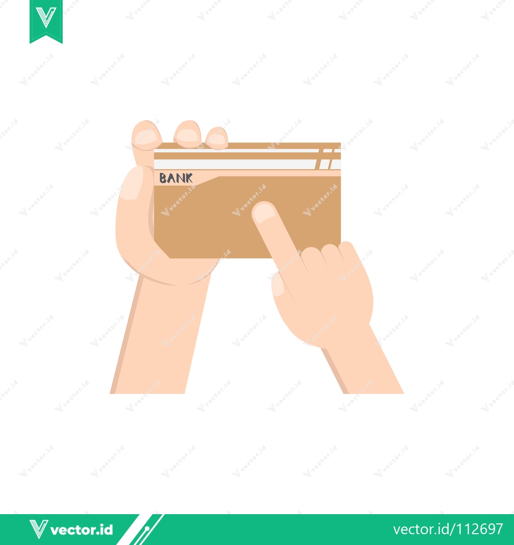 Premium Vector of Hands holding and touching a bank card for payment