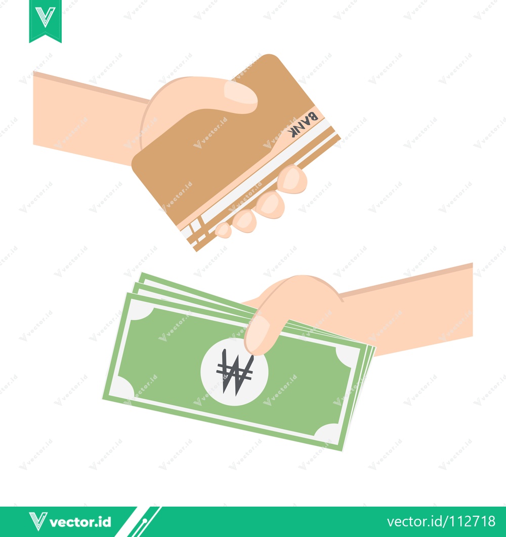 Premium Vector of Illustration of hands exchanging Korean Won bills for a bank card