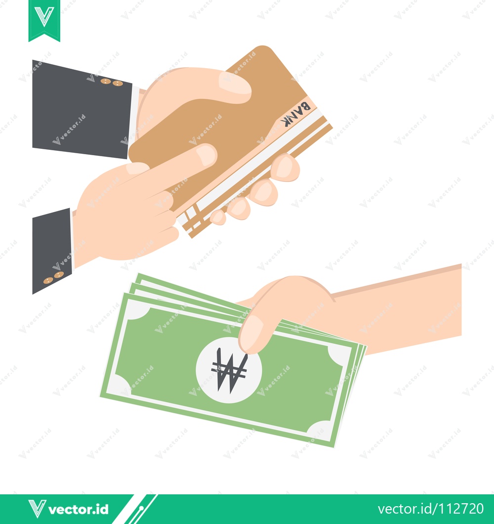 Premium Vector of Illustration of a transaction with Korean Won bills and a credit card