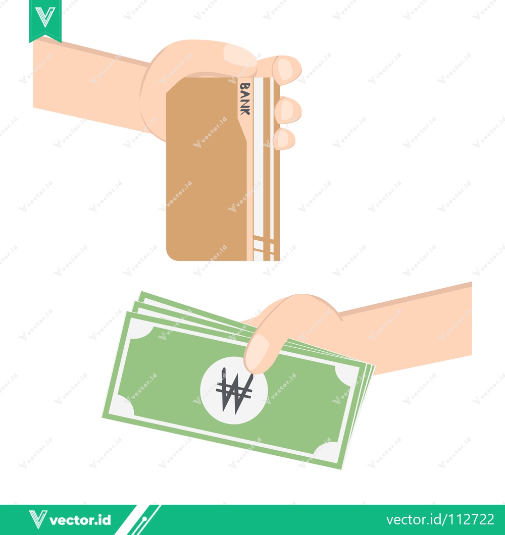 Premium Vector of Hand holding Korean Won bills and a card for payment