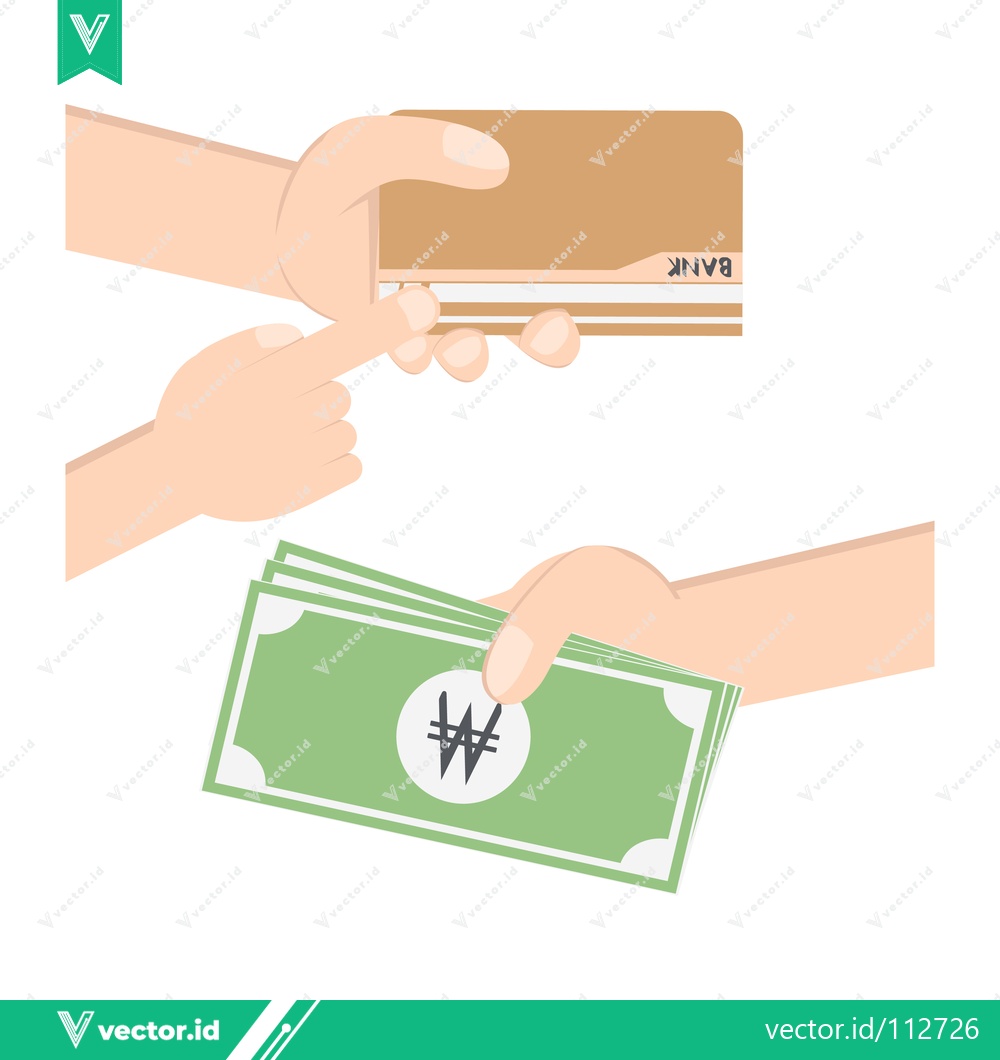 Premium Vector dari Hands exchanging money and credit card for payment