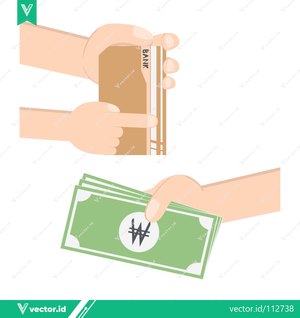 Premium Vector of Illustration of a hand pointing at a book and another hand holding Korean Won bills