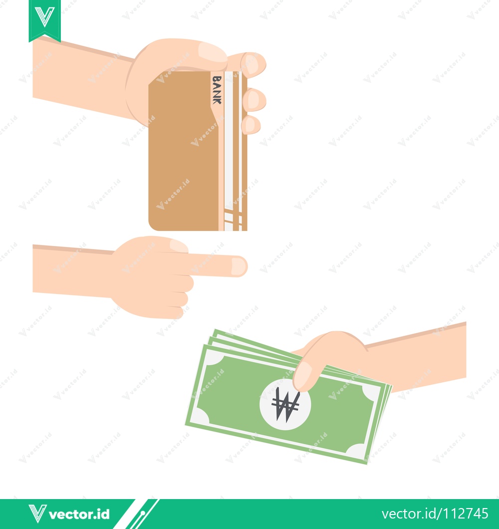 Premium Vector of Illustration of hands exchanging Korean Won bills