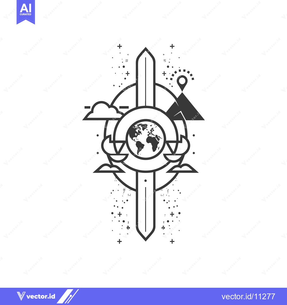 Premium Vector of Abstract Geometric Design Featuring a Globe and a Mountain Peak