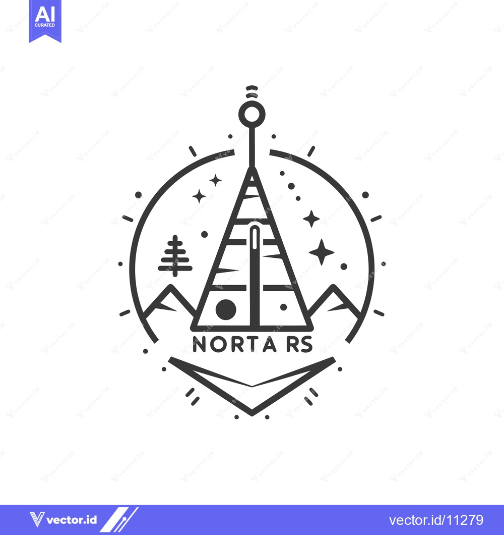 Premium Vector dari Abstract Geometric Design Featuring a Tower, Mountains, Stars, and Tre