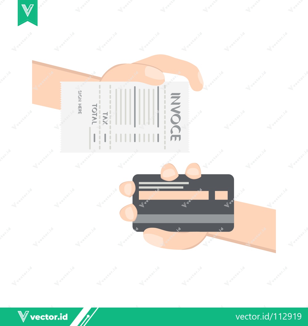 Premium Vector dari Hands holding an invoice and a credit card for payment