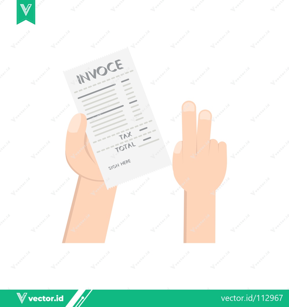 Premium Vector dari Hand Holding Invoice Receipt with Two Fingers Up