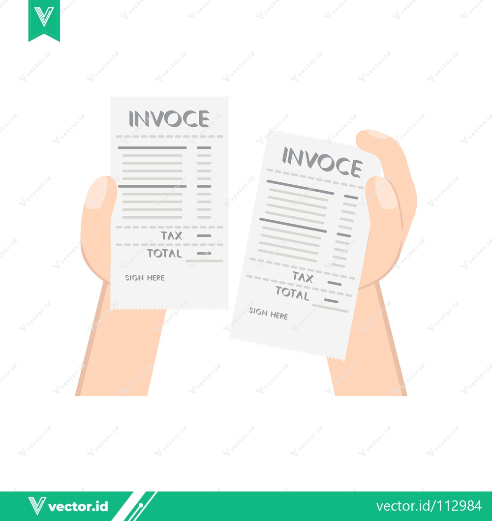 Premium Vector dari Two Hands Holding Invoices Showing Tax and Total Amounts