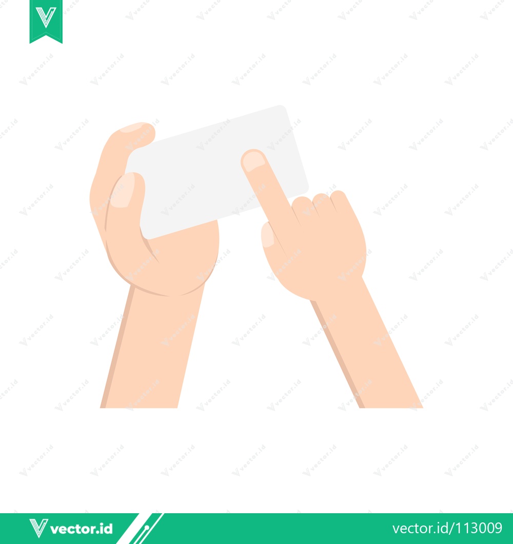 Premium Vector dari Hands holding and pointing at a blank white card