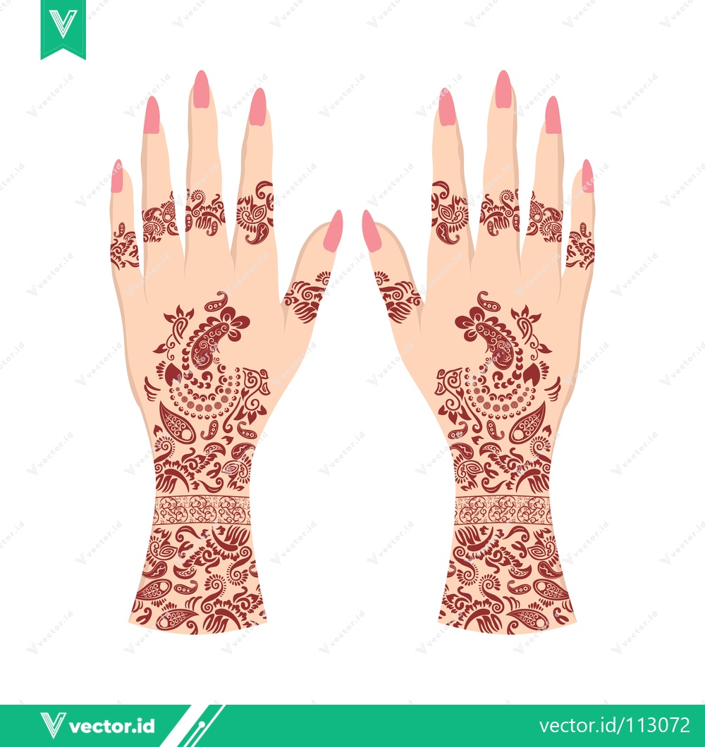 Premium Vector dari Beautifully Decorated Hands with Intricate Henna Mehndi Designs