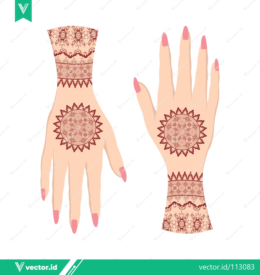 Premium Vector dari Intricate Henna Designs on Two Hands for Cultural Celebrations