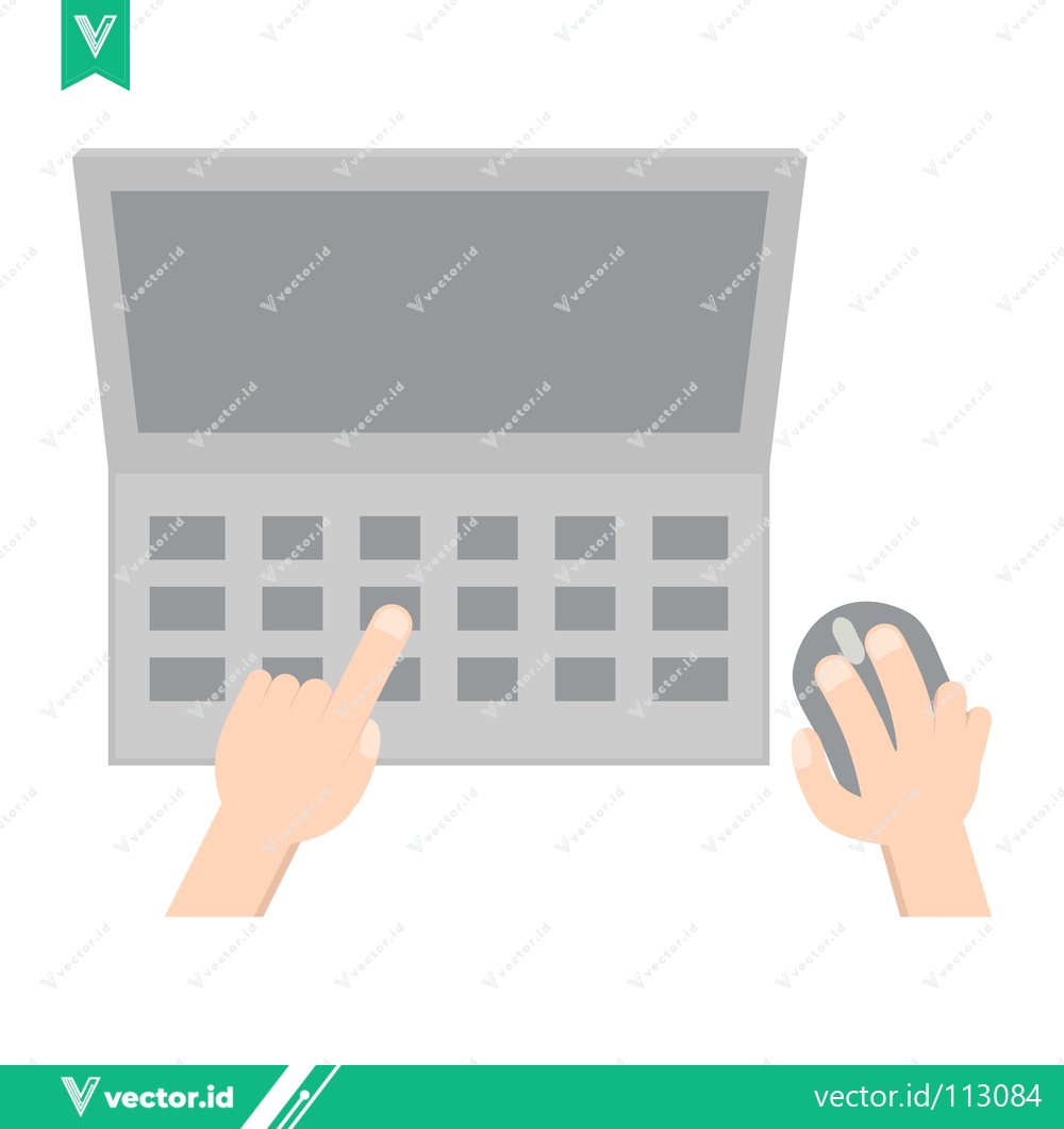 Premium Vector dari Top View of Hands Using Laptop and Computer Mouse