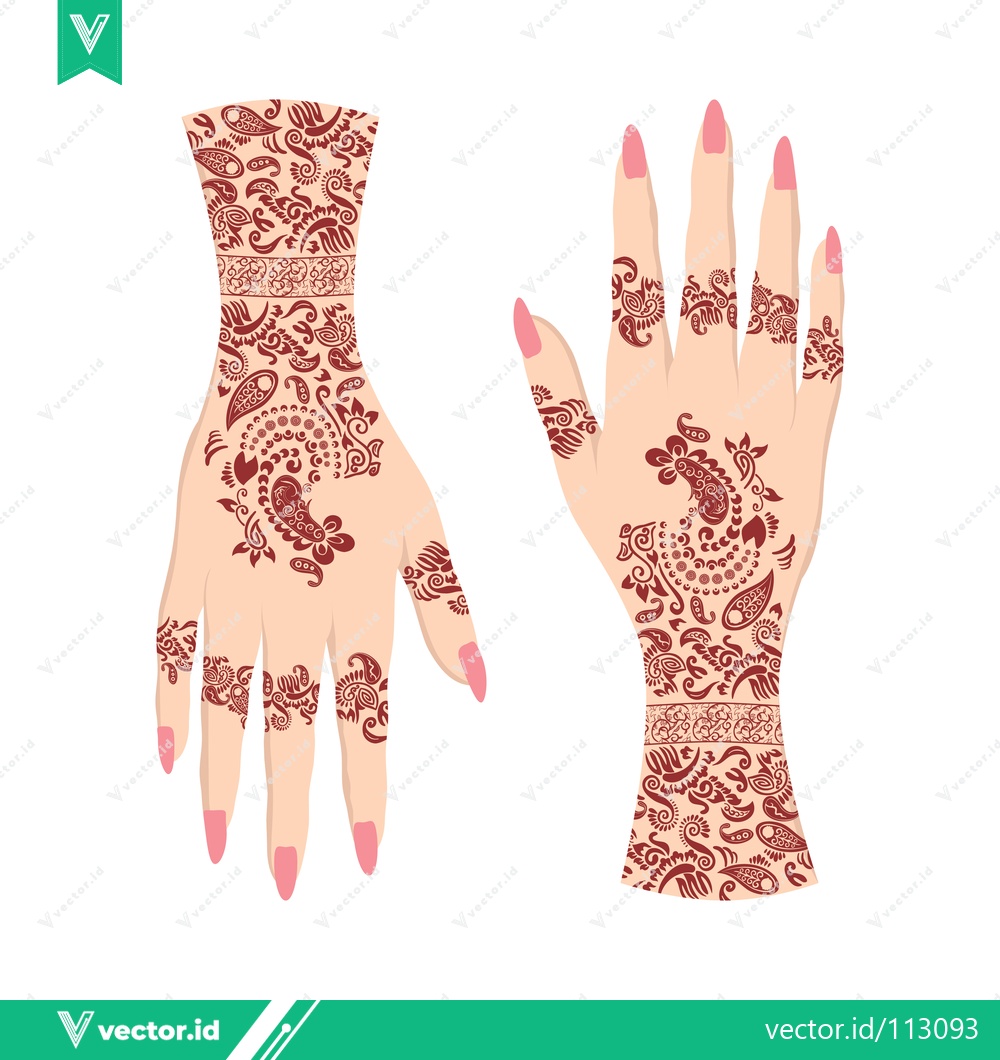 Premium Vector dari Intricate Henna Designs on Two Hands Front and Back Views