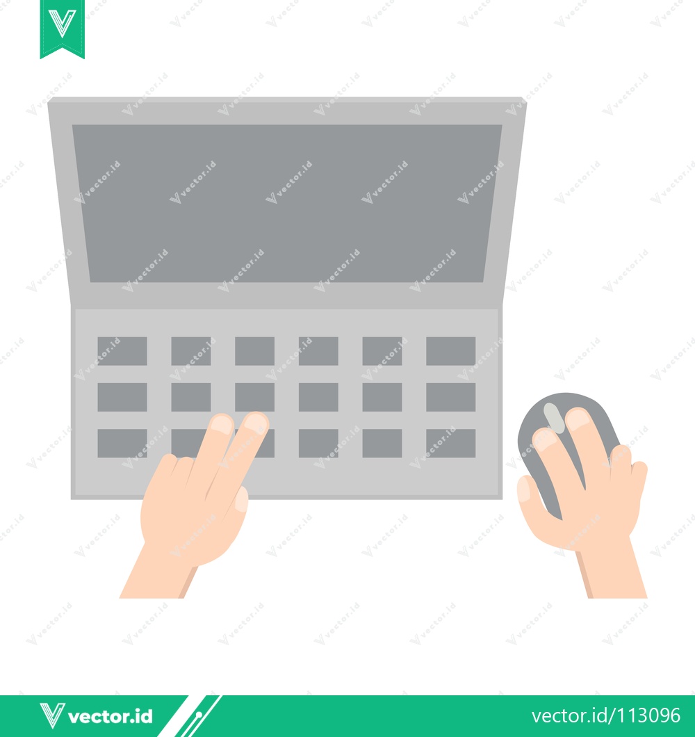 Premium Vector of Top View of Hands Typing on Laptop Keyboard and Using Computer Mouse
