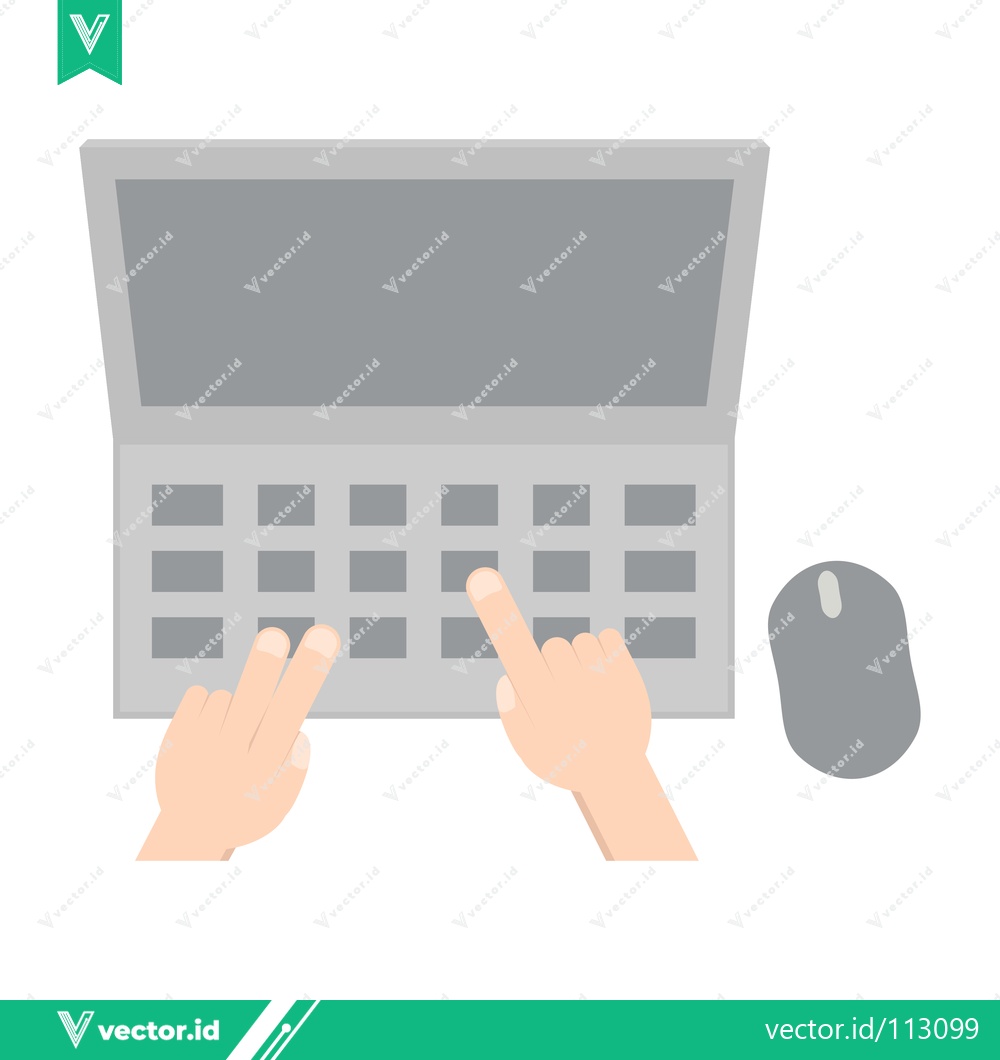 Premium Vector of Top View of Hands Typing on Laptop Keyboard with Computer Mouse