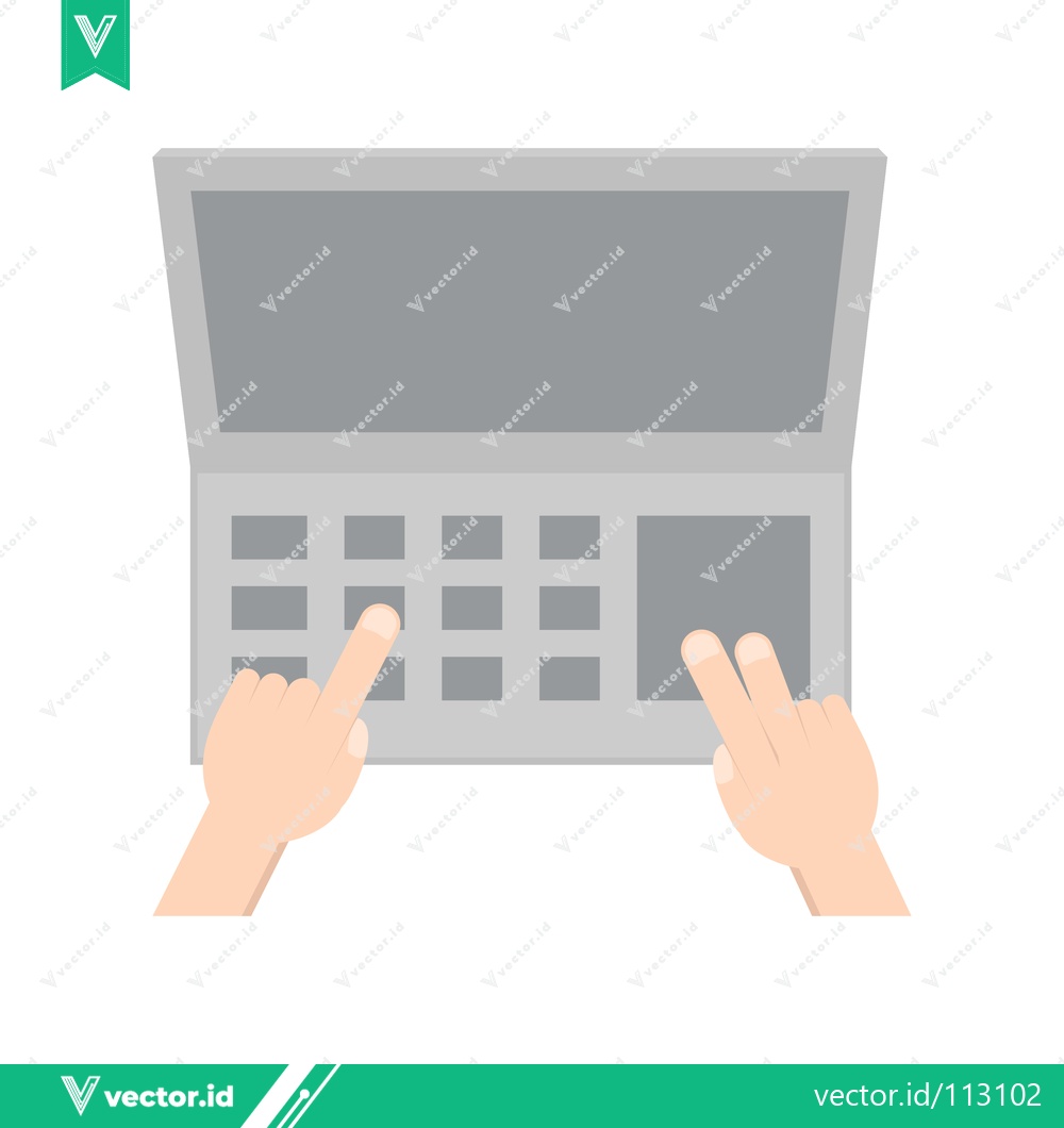 Premium Vector dari Top view of hands typing on a laptop keyboard and using the touchpad