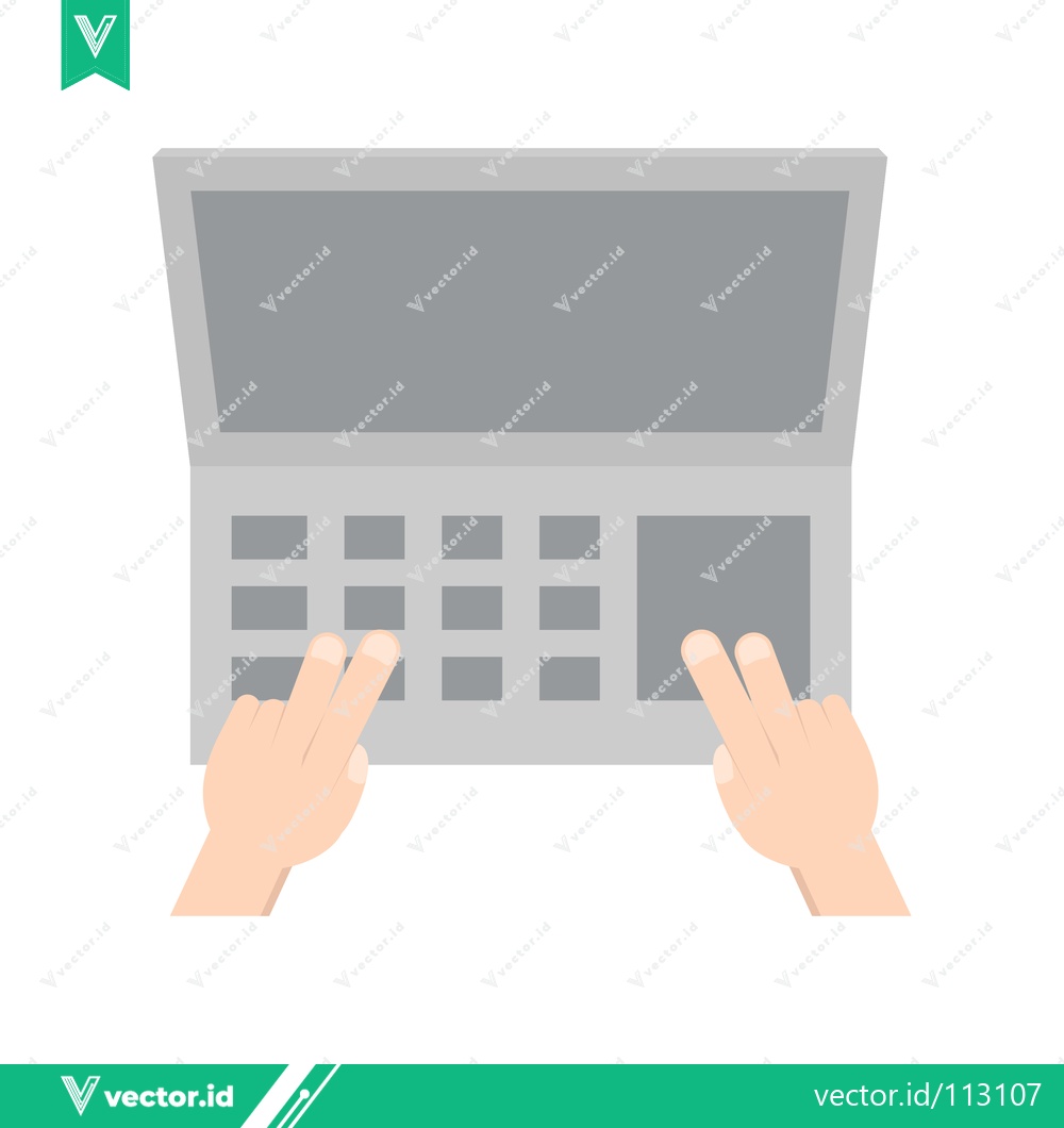 Premium Vector of Hands typing on a laptop keyboard top view illustration