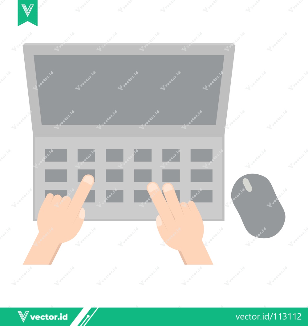 Premium Vector of Hands typing on a laptop keyboard with a computer mouse nearby