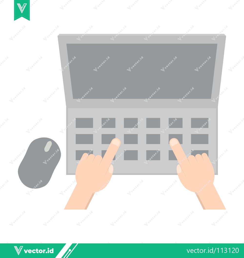 Premium Vector of Hands typing on a laptop keyboard with a computer mouse nearby
