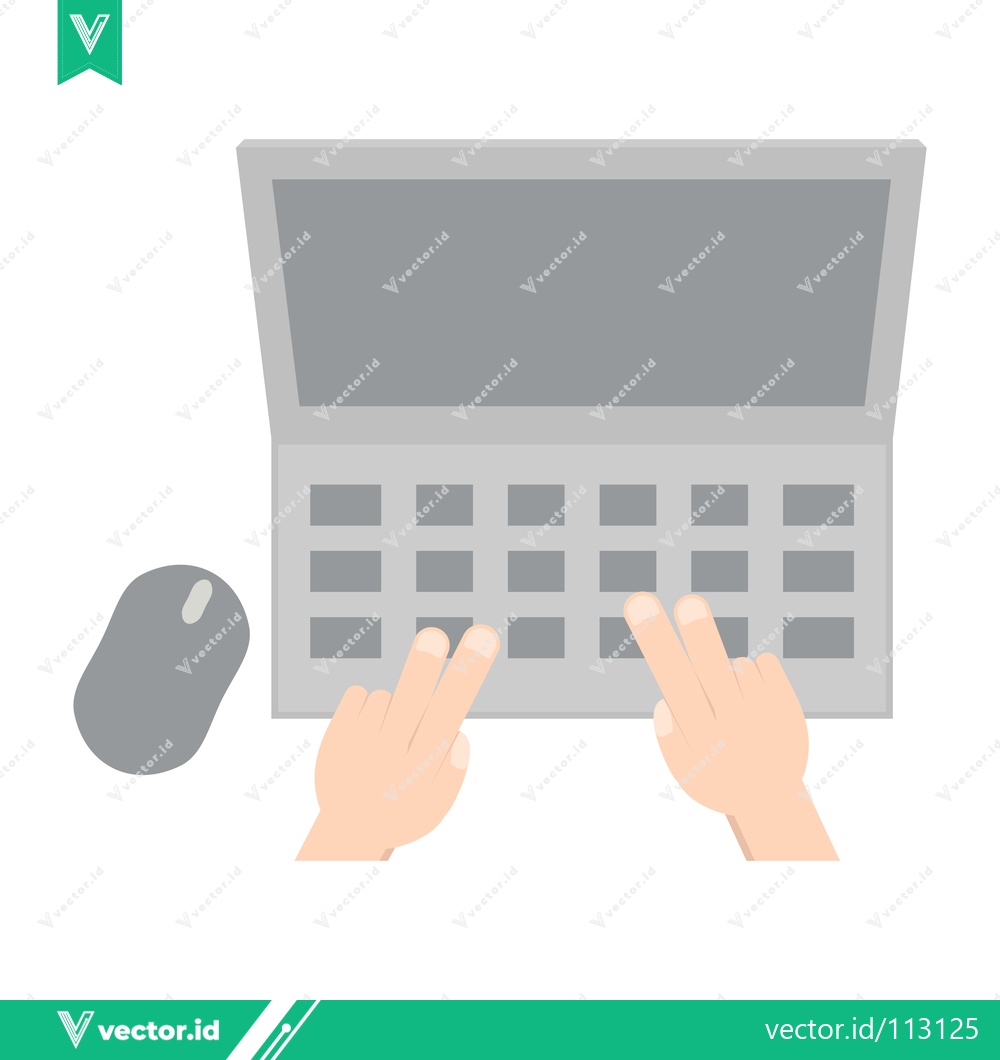 Premium Vector of Hands typing on a laptop keyboard with a computer mouse nearby