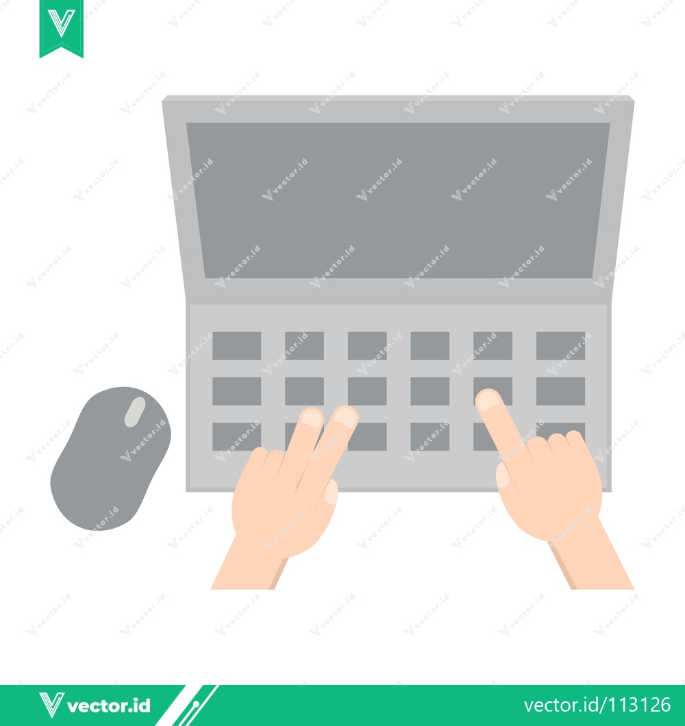 Premium Vector dari Top view of hands typing on a laptop keyboard with a computer mouse nearby