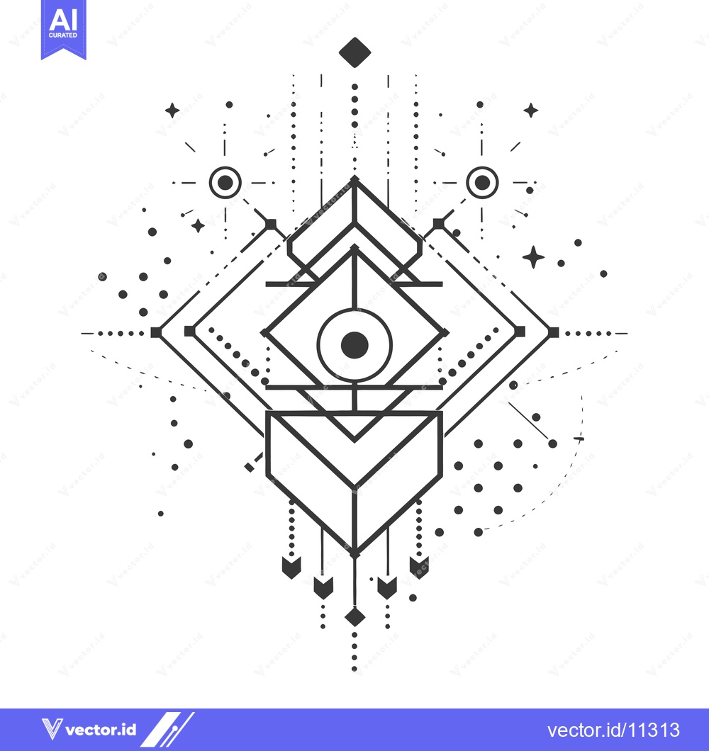 Premium Vector dari Abstract geometric design with an eye in the center and stars, dots an