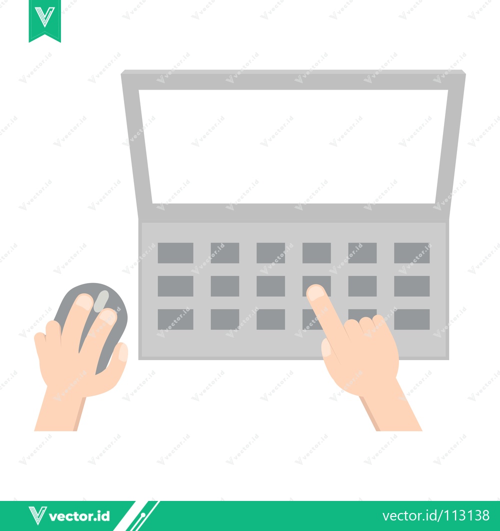 Premium Vector of Hands using laptop and mouse top view illustration