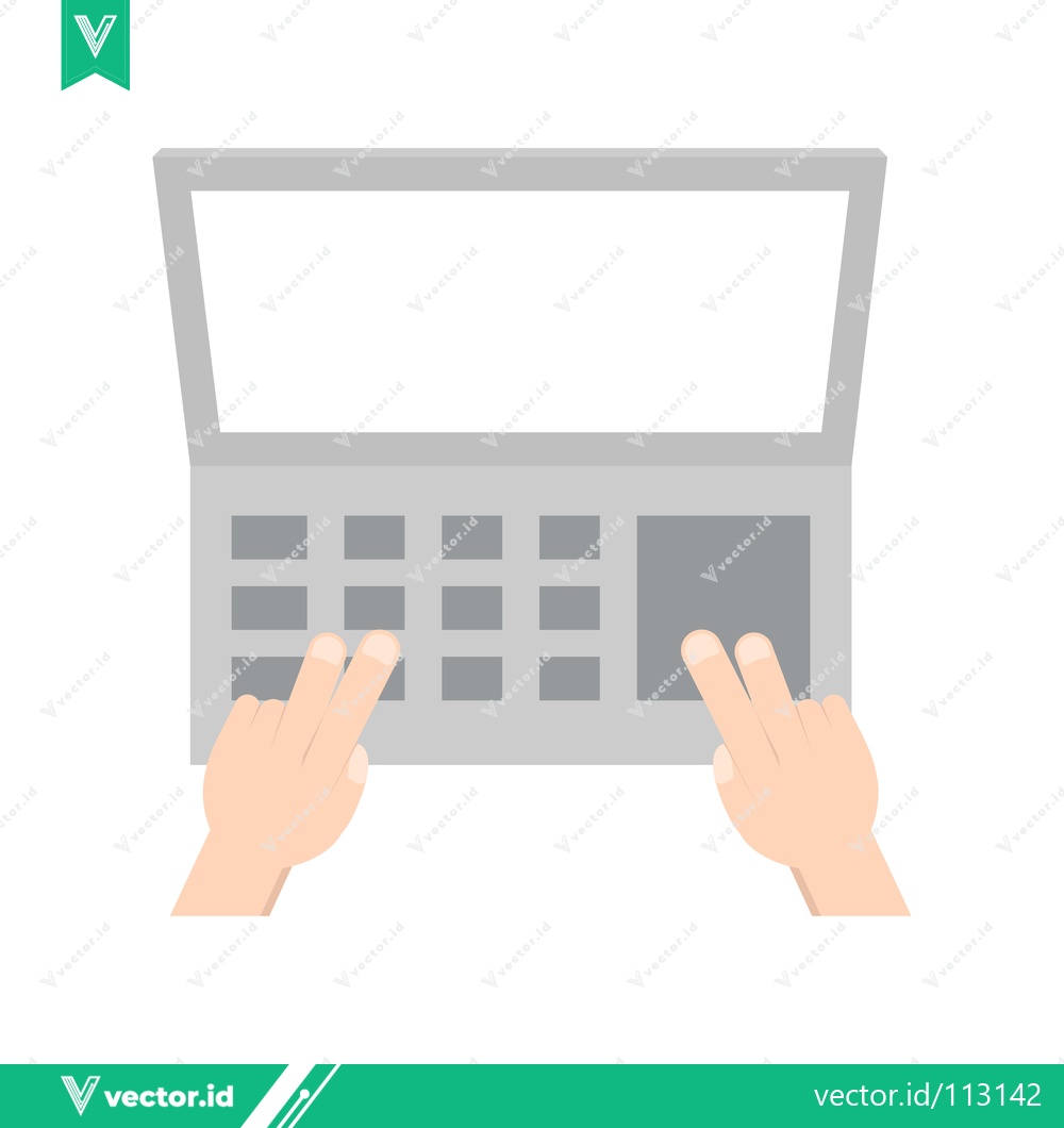 Premium Vector of Hands typing on a laptop keyboard top view illustration