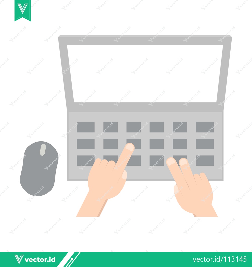 Premium Vector of Typing on Laptop Keyboard with Computer Mouse Nearby