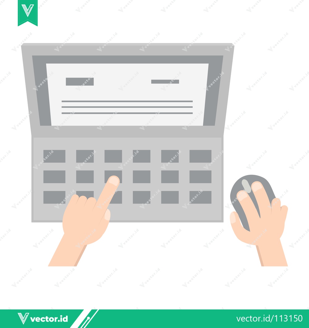 Premium Vector dari Top View of Hands Using Laptop and Computer Mouse for Work