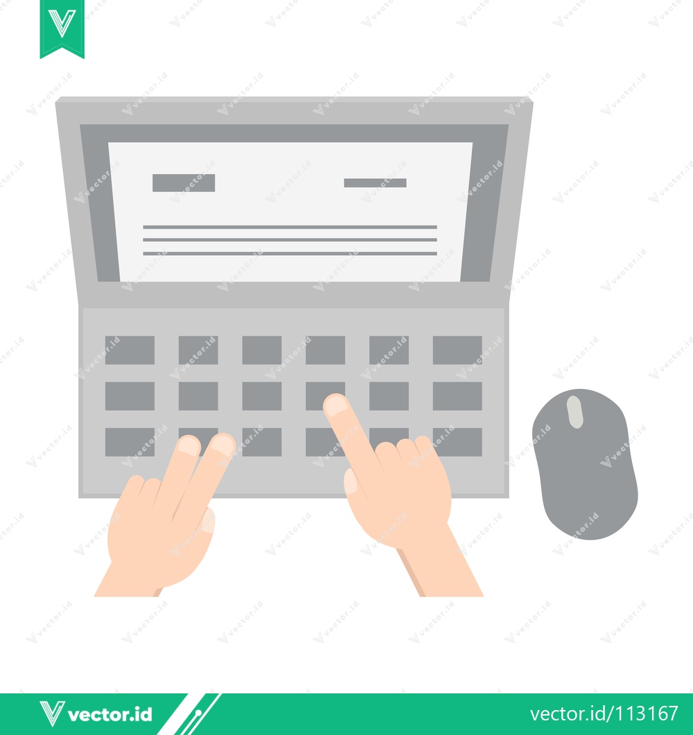 Premium Vector dari Hands typing on a laptop keyboard with a computer mouse nearby