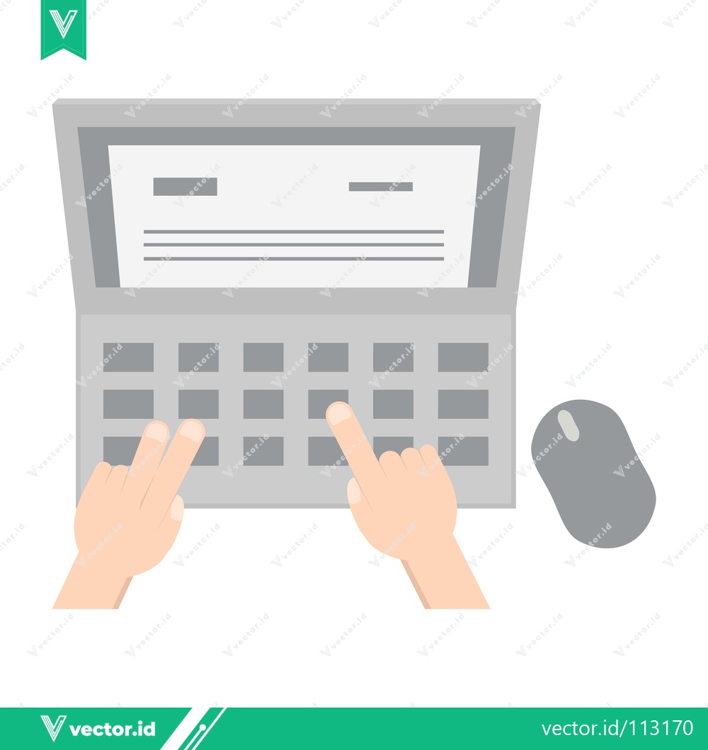 Premium Vector dari Hands typing on a laptop keyboard with a computer mouse nearby