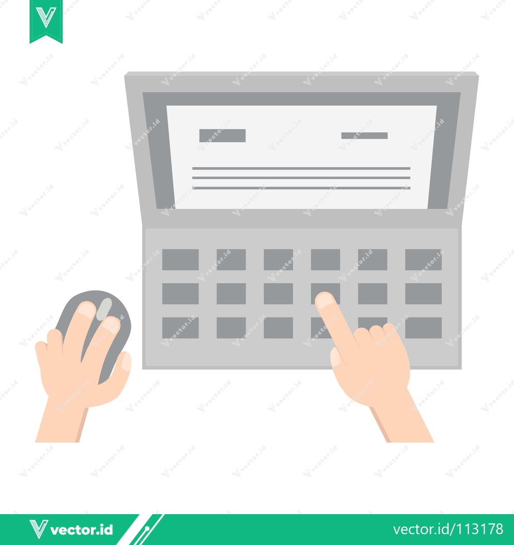 Premium Vector of Top View of Hands Using Laptop and Mouse for Work