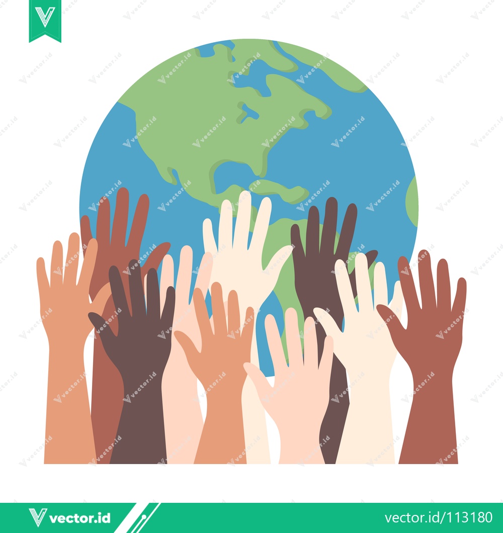 Premium Vector dari Diverse Hands Reaching Up Towards Planet Earth Symbolizing Unity and Global Cooperation
